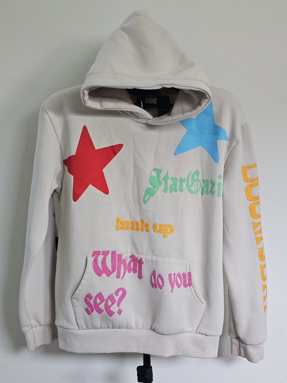 Aelfric Eden "Look Up What Do You See" Hoodie Cream Star Gaze Graphic Y2K Small